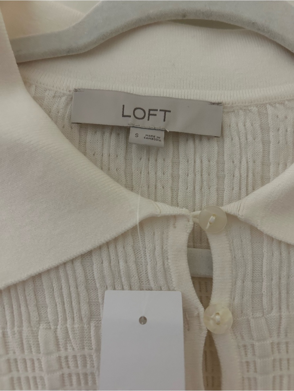 LOFT Ivory Collared Button-Front Ribbed Cardigan - Picture 4 of 4